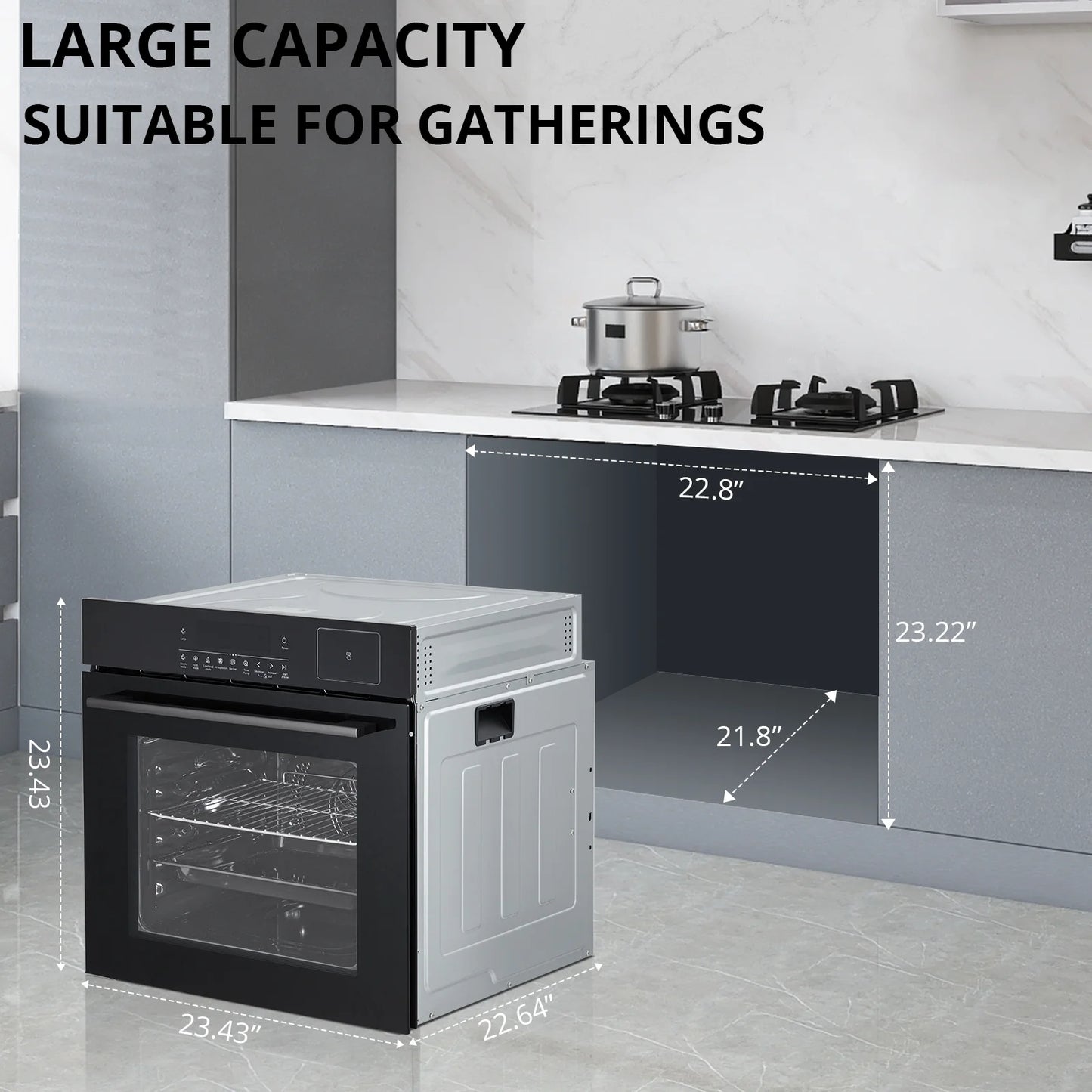 Single Wall Oven, 24 Inch 3000W Built-In Electric Convection Oven, 25 Cu.Ft. Capacity, Touch Control, Timer, Black
