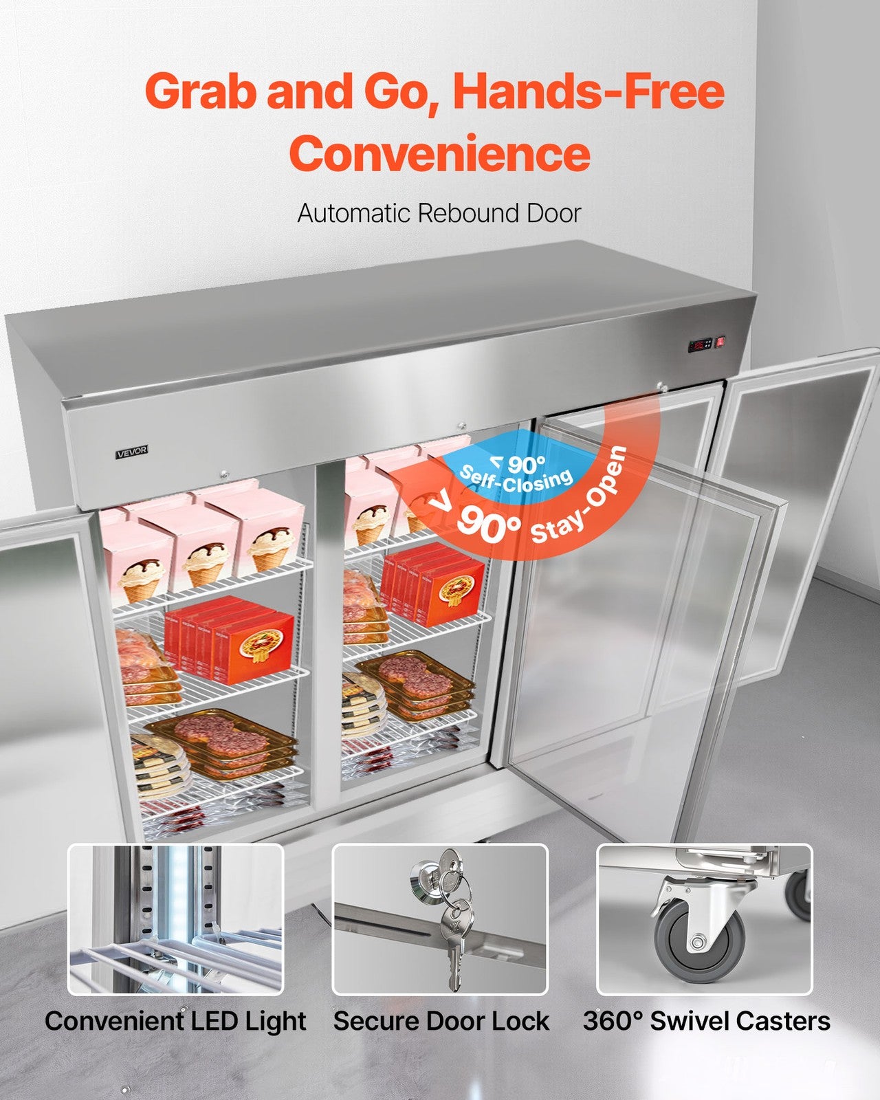 VEVOR Commercial Freezer 66.9 Cu.Ft Reach in Upright Freezer 3 Door 12 Shelves