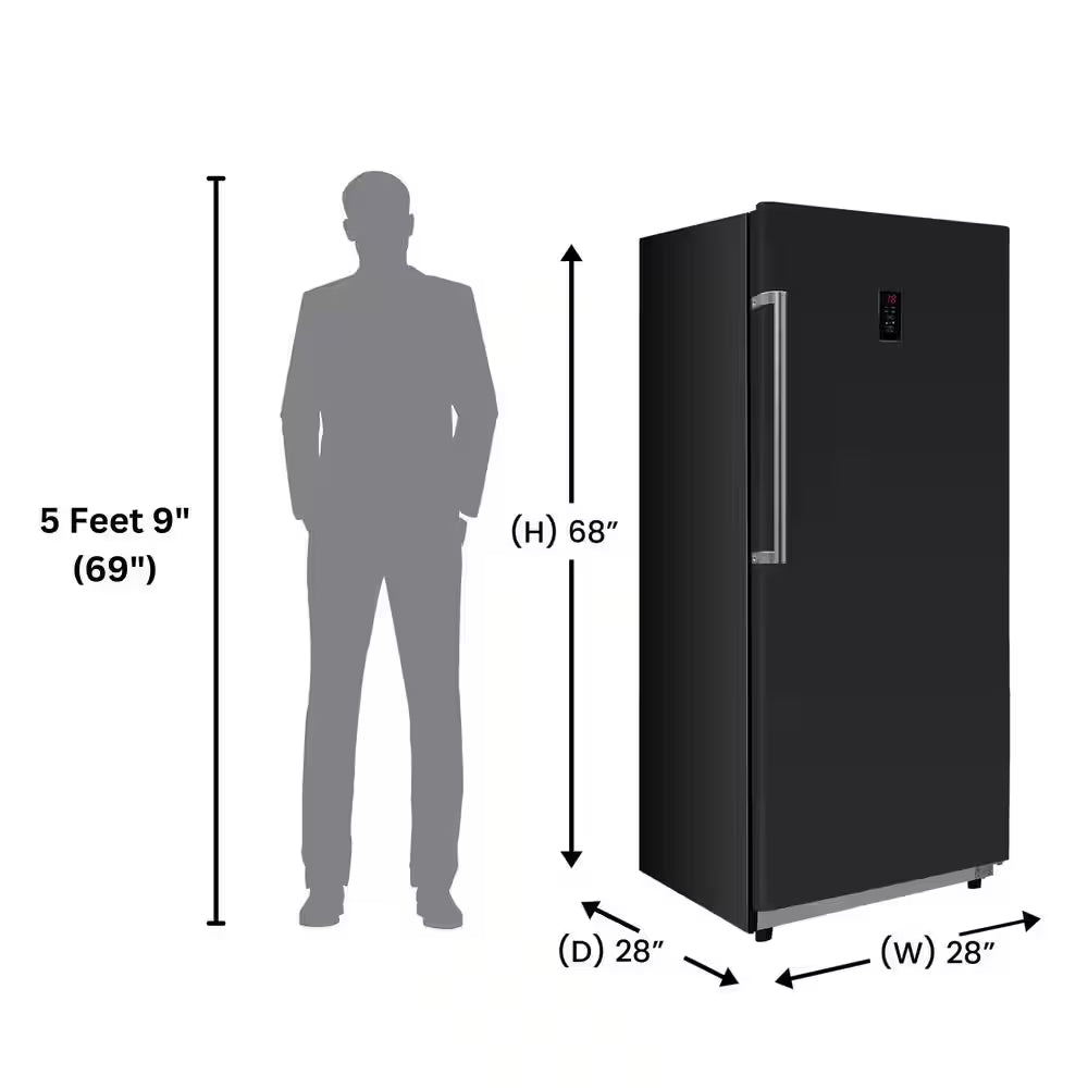 28 In. 14 Cu. Ft. 110V Frost Free Upright Freezer Refrigerator Convertible E-Star Garage Ready in Black