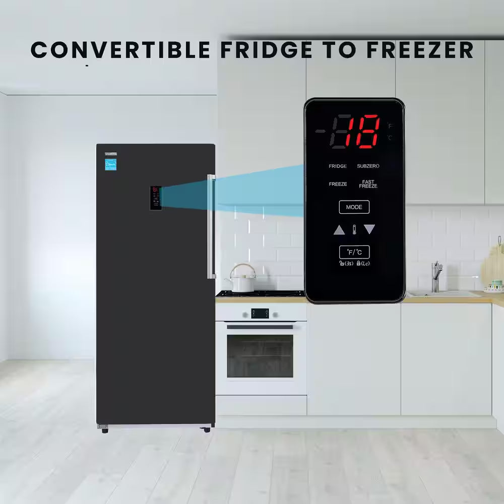 28 In. 14 Cu. Ft. 110V Frost Free Upright Freezer Refrigerator Convertible E-Star Garage Ready in Black