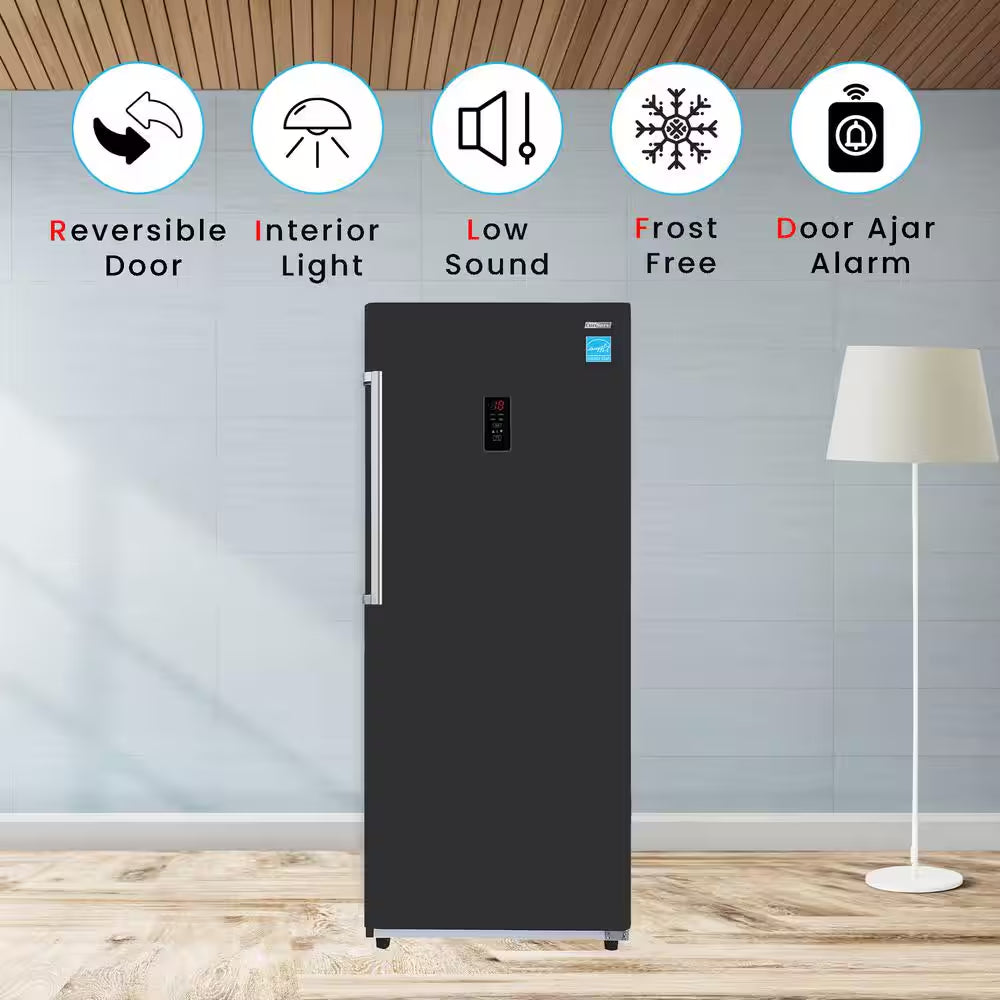 28 In. 14 Cu. Ft. 110V Frost Free Upright Freezer Refrigerator Convertible E-Star Garage Ready in Black