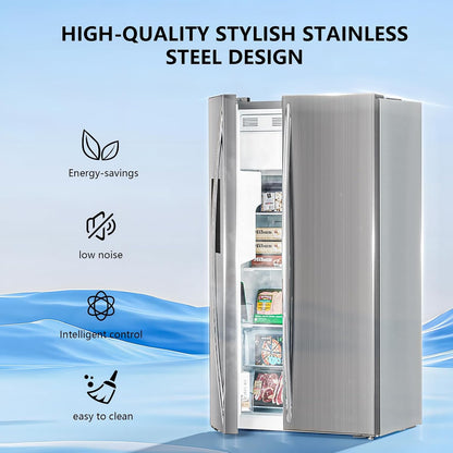 French Door Refrigerator with Side Freezer, Nugget and Cube Ice Maker, Adjustable Thermostat, 20 Cu. Ft., Stainless Steel