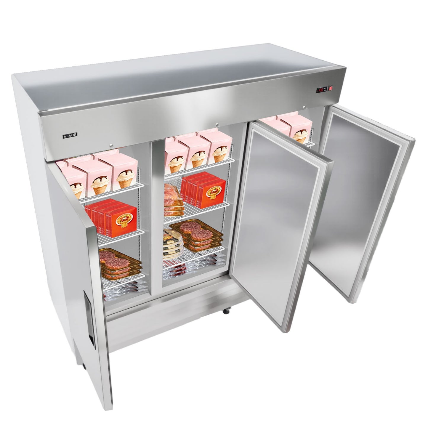 VEVOR Commercial Freezer 66.9 Cu.Ft Reach in Upright Freezer 3 Door 12 Shelves
