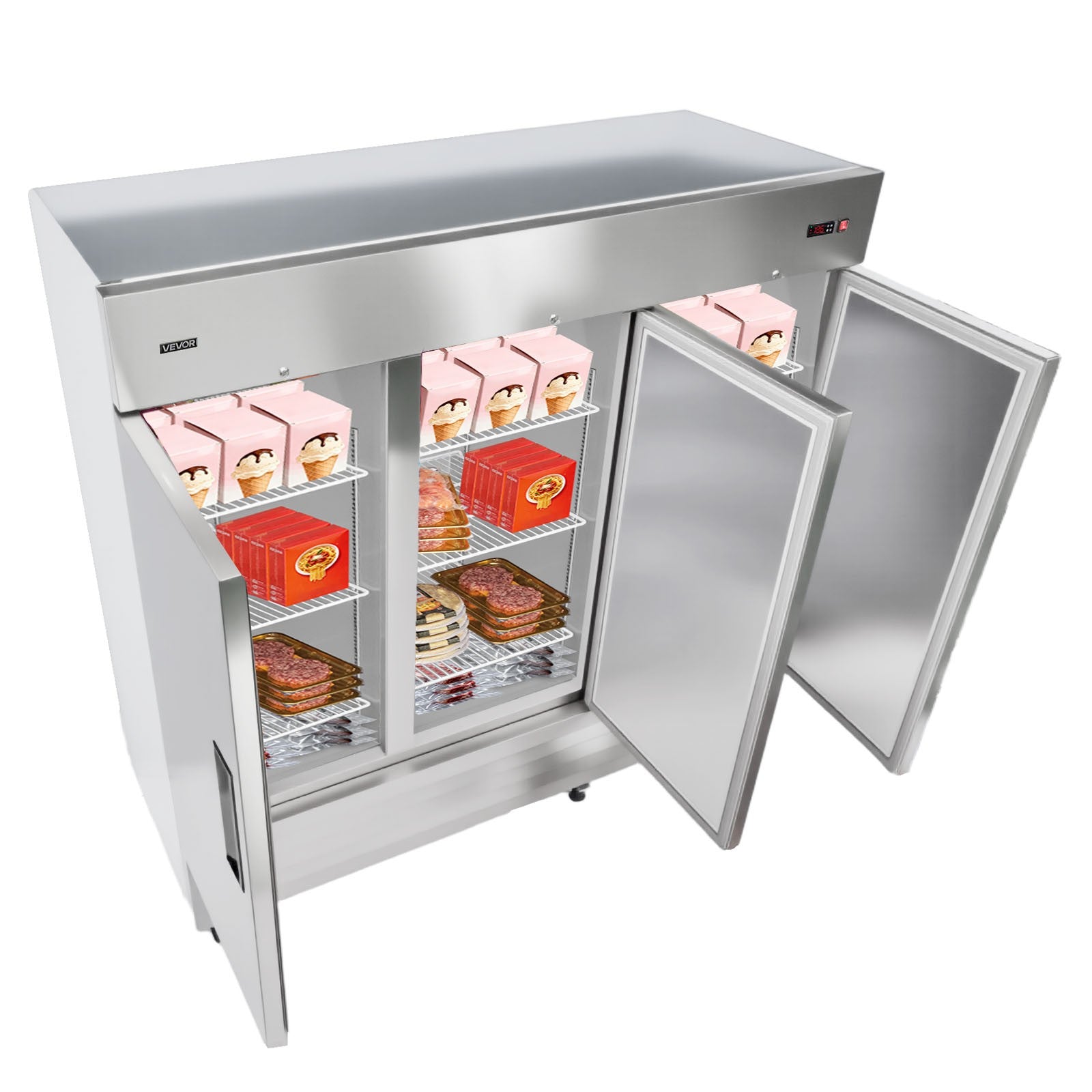 VEVOR Commercial Freezer 66.9 Cu.Ft Reach in Upright Freezer 3 Door 12 Shelves