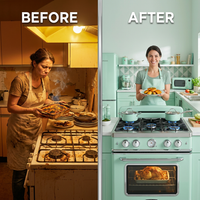 Classic Retro 30 In. 3.9 Cu. Ft. Retro Gas Range with Convection Oven in Summer Mint Green — Before & After