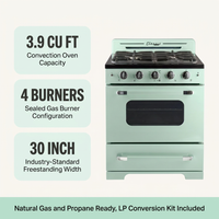 Classic Retro 30 In. 3.9 Cu. Ft. Retro Gas Range with Convection Oven in Summer Mint Green — Results & Stats