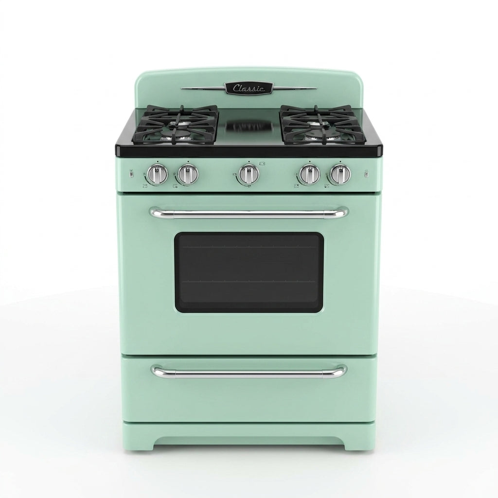 Classic Retro 30 In. 3.9 Cu. Ft. Retro Gas Range with Convection Oven in Summer Mint Green — Studio Shot