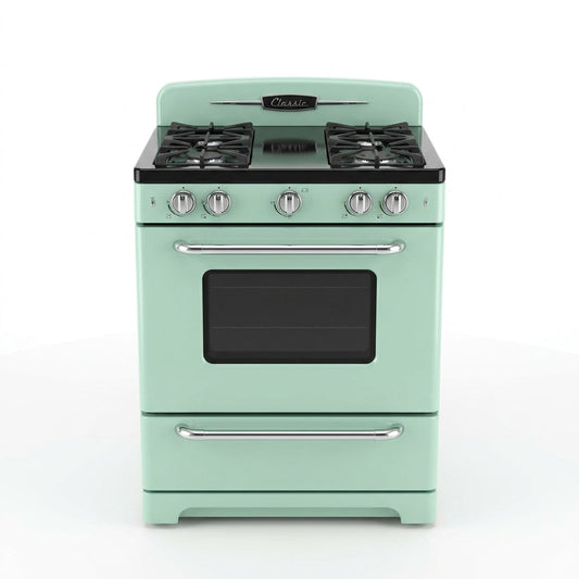 Classic Retro 30 In. 3.9 Cu. Ft. Retro Gas Range with Convection Oven in Summer Mint Green — Studio Shot