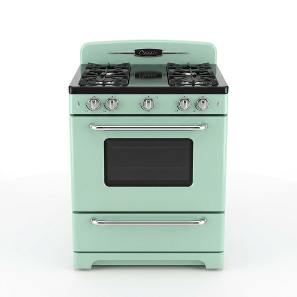 Classic Retro 30 In. 3.9 Cu. Ft. Retro Gas Range with Convection Oven in Summer Mint Green — Studio Shot