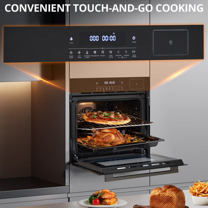Single Wall Oven, 24 Inch 3000W Built-In Electric Convection Oven, 25 Cu.Ft. Capacity, Touch Control, Timer, Black