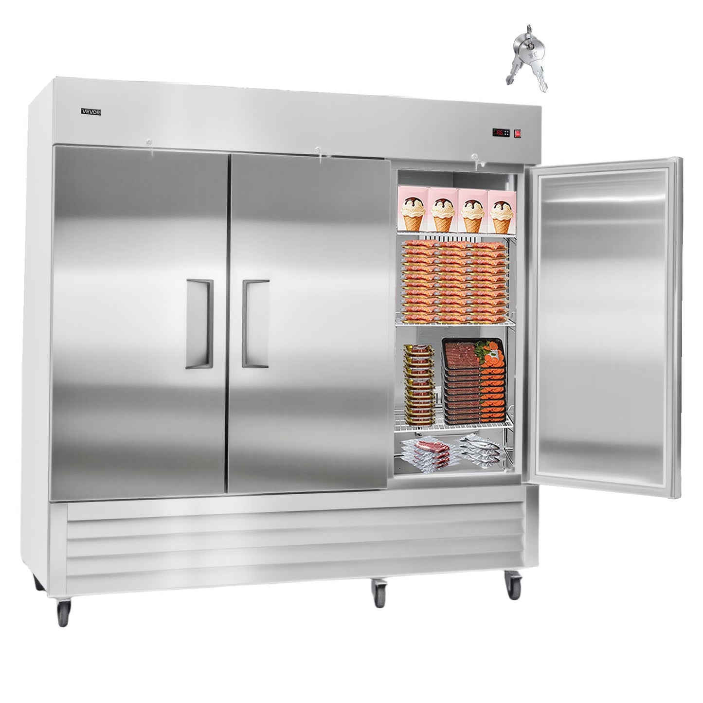 VEVOR Commercial Freezer 66.9 Cu.Ft Reach in Upright Freezer 3 Door 12 Shelves