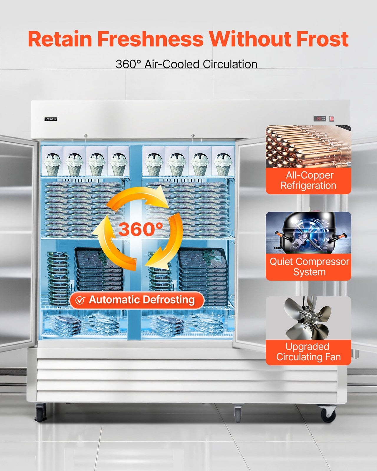 VEVOR Commercial Freezer 66.9 Cu.Ft Reach in Upright Freezer 3 Door 12 Shelves
