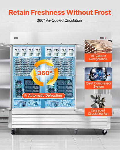 VEVOR Commercial Freezer 66.9 Cu.Ft Reach in Upright Freezer 3 Door 12 Shelves