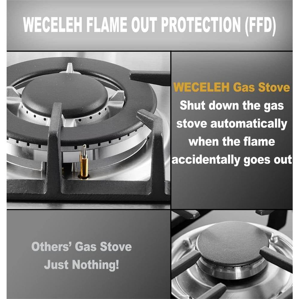 30 In. Built-In Gas Cooktop in Stainless Steel with 5 Burners, LPG/NG Dual Fuel
