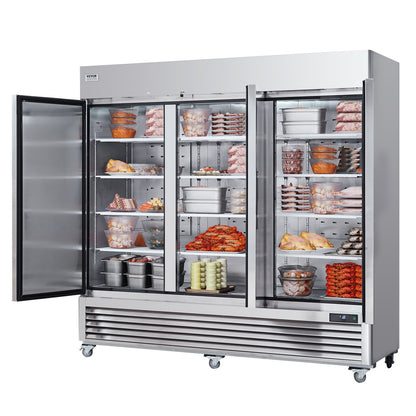 VEVOR Commercial Freezer 60.42 Cu.Ft Reach in Upright Freezer 3 Doors 12 Shelves