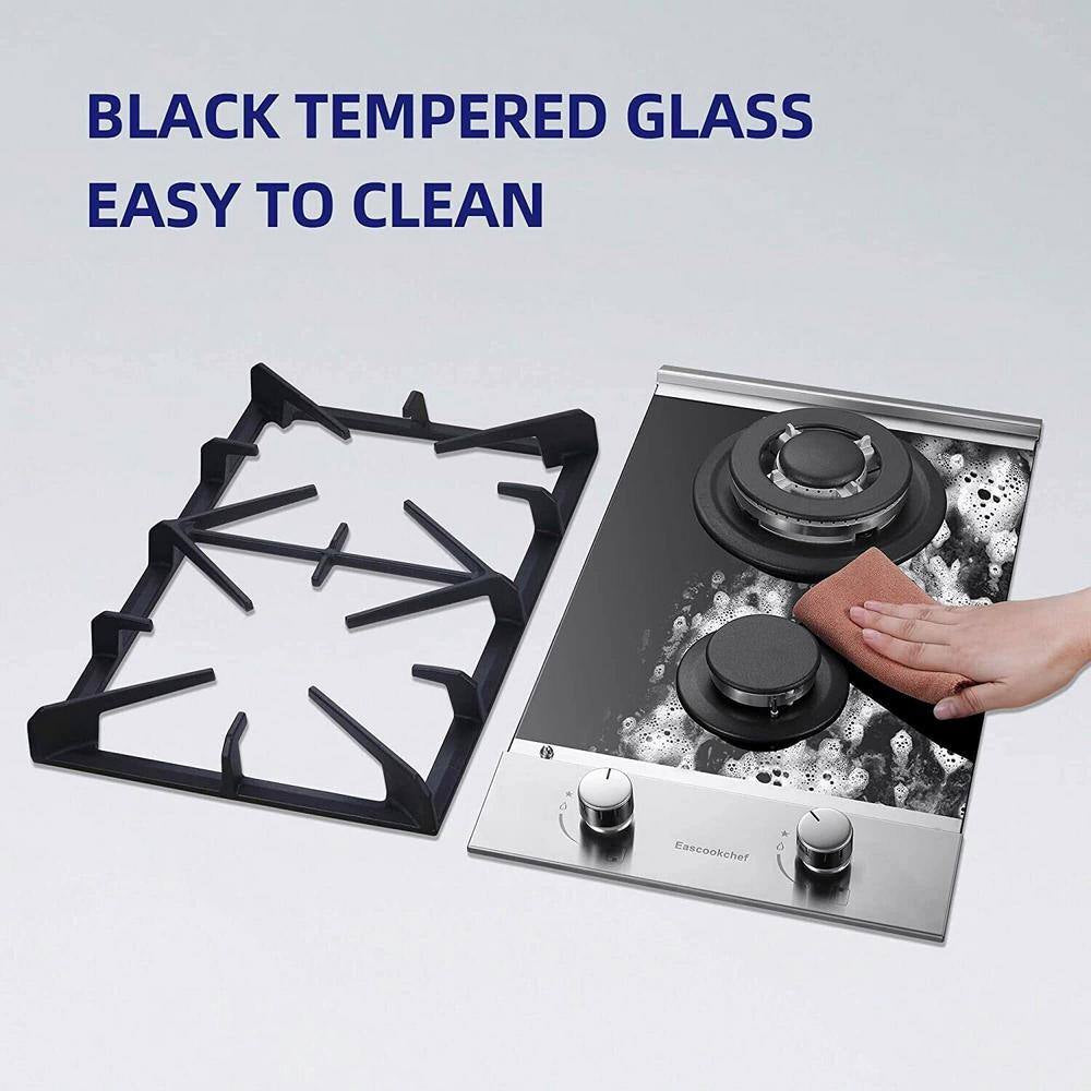 Profile 12 In. 2 Burners Recessed Gas Cook Top in Stainless Steel with Melt-Proof Metal Knobs