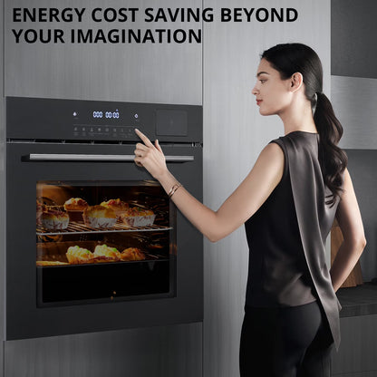 Single Wall Oven, 24 Inch 3000W Built-In Electric Convection Oven, 25 Cu.Ft. Capacity, Touch Control, Timer, Black