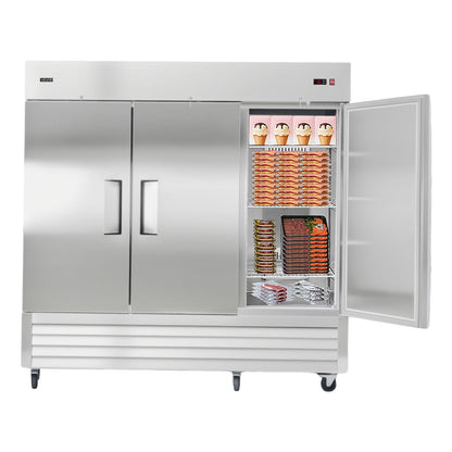 VEVOR Commercial Freezer 66.9 Cu.Ft Reach in Upright Freezer 3 Door 12 Shelves
