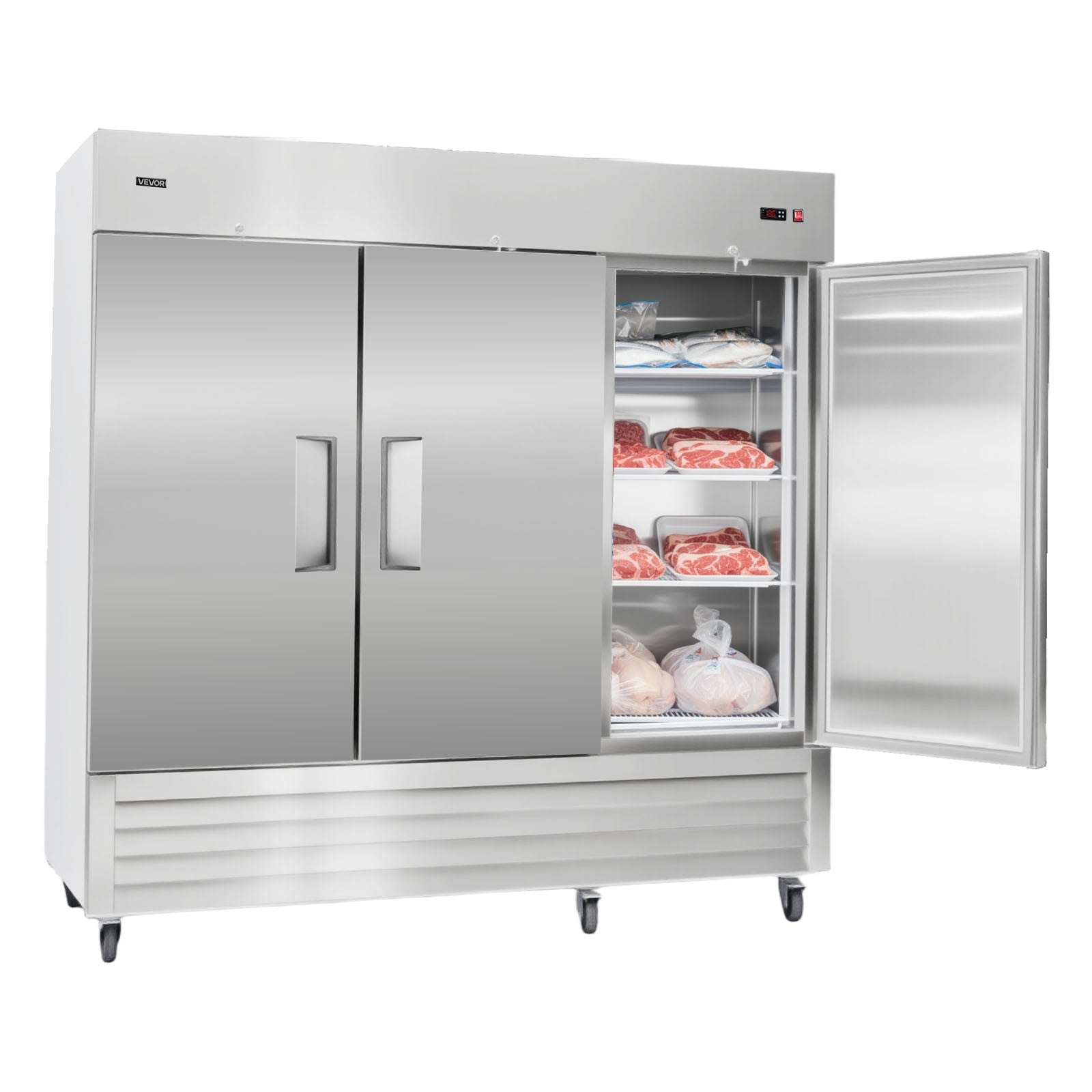 VEVOR Commercial Freezer 66.9 Cu.Ft Reach in Upright Freezer 3 Door 12 Shelves