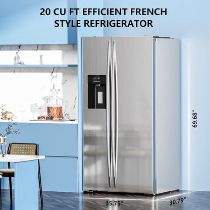 French Door Refrigerator with Side Freezer, Nugget and Cube Ice Maker, Adjustable Thermostat, 20 Cu. Ft., Stainless Steel